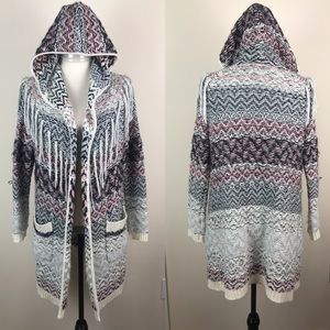 J. Simpson Knitted Long Hooded fringed cardigan